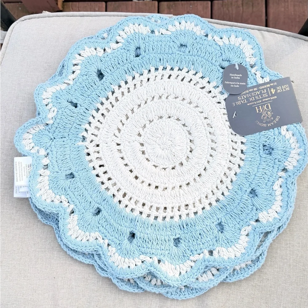 Blue and White Crochet table placemats set of 4
